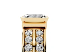 Emerald Cut Diamond Wide Channel Set Band Ring Set in Yellow gold with Bezel Setting