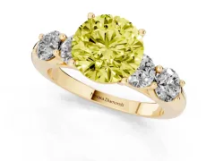 Fancy Yellow Round Cut Diamond Five-Stone Prong Set Ring Set in Yellow gold with Classic Band