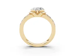 Heart Cut Diamond Wide Channel Set Band Ring Set in Yellow gold with Bezel Setting