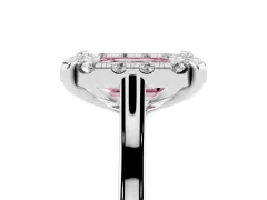 Fancy Pink Emerald Cut Diamond Cluster Halo Solitaire Ring Set in Platinum with Prong Setting