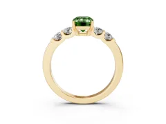 Fancy Green Emerald Cut Diamond Five-Stone Prong Set Engagement Ring Set in Yellow gold with Channel Band