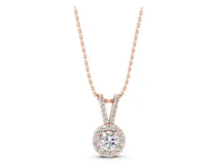 Round Halo Pendant Set in Rose gold with Prong-Set Round Center