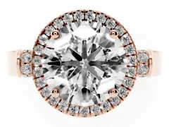 Round Cut Diamond Halo Ring Set in Rose gold with Pavé-Lined Split Shank Band
