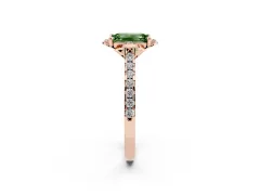 Fancy Green Emerald Cut Diamond Solitaire Ring Set in Rose gold with Pavé Band and Floral Prong Setting