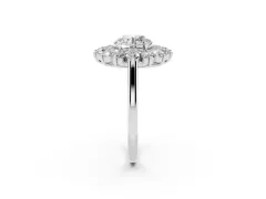 Round Cut Diamond Floral Double Halo Ring Set in White gold with Round Petals