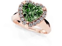 Fancy Green Heart Cut Diamond Halo Solitaire Engagement Ring Set in Rose gold with Square Band and Prong Setting