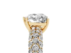 Heart Cut Diamond Pavé Band Solitaire Ring Set in Yellow gold with Close-Set Accent Stones and Prong Setting