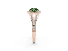 Fancy Green Round Cut Diamond Halo Split Shank Ring Set in Rose gold with Accent Stones and Prong Setting