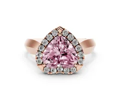 Fancy Pink Heart Cut Diamond Halo Solitaire Engagement Ring Set in Rose gold with Square Band and Prong Setting