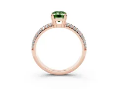 Fancy Green Emerald Cut Diamond Solitaire Ring Set in Rose gold with Multi-Row Round Pavé Band and Prong Setting