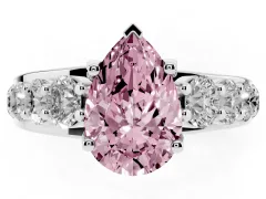 Fancy Pink Pear Cut Diamond Pavé Engagement Ring Set in Platinum with Prong Setting