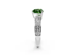 Fancy Green Heart Cut Diamond Solitaire Ring Set in White gold with Multi-Row Round Pavé Band and Prong Setting