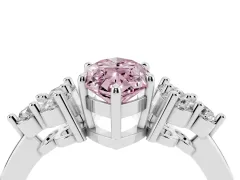 Fancy Pink Marquise Cut Diamond Solitaire Ring Set in Silver with Cluster Accents on Each Side