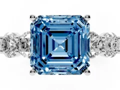 Fancy Blue Asscher Cut Diamond Five-Stone Prong Set Ring Set in White gold with Classic Band