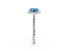 Fancy Blue Round Cut Diamond Halo Ring Set in Silver with Plain Twisted Band
