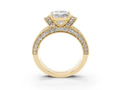 Princess Cut Diamond Milgrain Halo Pavé Engagement Ring Set in Yellow gold with Prong Setting