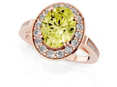 Fancy Yellow Oval Cut Diamond Halo Ring Set in Rose gold with Accent-Lined Split Shank and Prong Setting