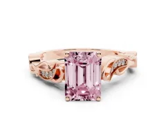Fancy Pink Emerald Cut Diamond Vine Band Solitaire Ring Set in Rose gold with Milgrain Prong Setting