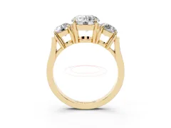 Round Cut Diamond Three-Stone Ring Set in Yellow gold with Round Accent Stones and Plain Band