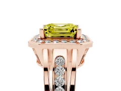 Fancy Yellow Asscher Cut Diamond Halo Ring Set in Rose gold with Pavé and Bezel Accent Split Shank