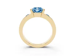 Fancy Blue Cushion Cut Diamond Channel-Set Band Ring Set in Yellow gold with Bezel Prong Setting