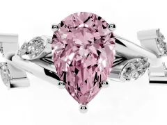 Fancy Pink Pear Cut Diamond Solitaire Ring Set in Platinum with Twisted Marquise Accent Band