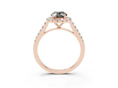 Fancy Black Oval Cut Diamond Halo Pavé Engagement Ring Set in Rose gold with Prong Setting