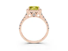 Fancy Yellow Asscher Cut Diamond Halo Engagement Ring Set in Rose gold with Pavé Band and Prong-Set Center