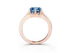 Fancy Blue Asscher Cut Diamond Round Cluster Halo Ring Set in Rose gold with Solitaire Band and Prong Setting