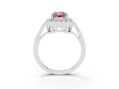 Fancy Pink Radiant Cut Diamond Halo Ring Set in Silver with Accent-Lined Split Shank and Prong Setting