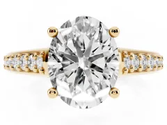 Oval Cut Diamond Prong Set Solitaire Engagement Ring Set in Yellow gold with Pavé Band