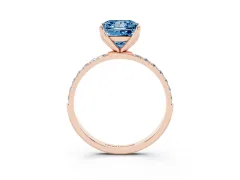 Fancy Blue Princess Cut Diamond Solitaire Engagement Ring Set in Rose gold with Round Pavé Band and Prong Setting