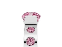 Fancy Pink Cushion Cut Diamond Channel-Set Band Ring Set in Platinum with Bezel Prong Setting