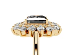 Fancy Black Princess Cut Diamond Floral Double Halo Ring Set in Yellow gold with Round Petals