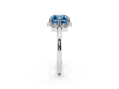 Fancy Blue Asscher Cut Diamond Round Cluster Halo Ring Set in White gold with Solitaire Band and Prong Setting