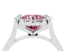 Fancy Pink Round Cut Diamond Cluster Halo Solitaire Ring Set in White gold with Prong Setting