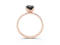 Fancy Black Radiant Cut Diamond Solitaire Engagement Ring Set in Rose gold with Round Pavé Band and Prong Setting