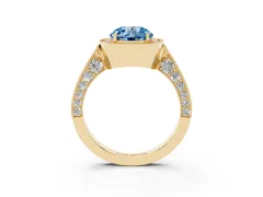 Fancy Blue Round Cut Diamond Halo Engagement Ring Set in Yellow gold with Accent Split Shank Band