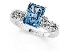 Fancy Blue Radiant Cut Diamond Five-Stone Prong Set Ring Set in Silver with Classic Band