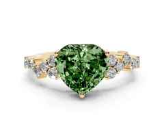 Fancy Green Heart Cut Diamond Ring Set in Yellow gold with Scattered Round Accents