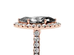 Fancy Black Marquise Cut Diamond Halo Pavé Engagement Ring Set in Rose gold with Prong Setting
