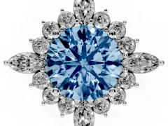 Fancy Blue Round Cut Diamond Cluster Halo Ring Set in Platinum with Marquise and Round Accents