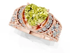 Fancy Yellow Heart Cut Diamond Milgrain Halo Pavé Engagement Ring Set in Rose gold with Prong Setting