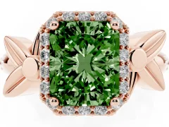 Fancy Green Radiant Cut Diamond Halo Floral Band Ring Set in Rose gold with Prong Setting
