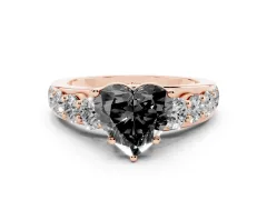 Fancy Black Heart Cut Diamond Pavé Engagement Ring Set in Rose gold with Prong Setting