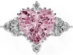 Fancy Pink Heart Cut Diamond Cluster Ring Set in White gold with Beaded Band