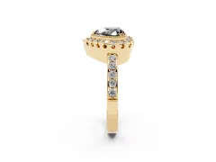 Fancy Black Heart Cut Diamond Halo Ring Set in Yellow gold with Pavé Shank and Prong Setting