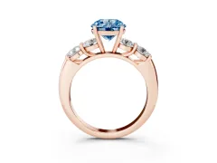 Fancy Blue Round Cut Diamond Five-Stone Prong Set Ring Set in Rose gold with Classic Band