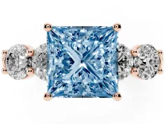 Fancy Blue Princess Cut Diamond Five-Stone Prong Set Ring Set in Rose gold with Classic Band