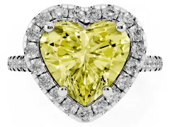 Fancy Yellow Heart Cut Diamond Cushion Halo Ring Set in White gold with Pavé Band